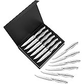BECOKAY Steak Knives - Steak Knives Set of 12 High Carbon German Steel Serrated Steak Knife - Kitchen Cutlery Set 4.3 Inch Steak Knife Set - Ergonomic Full Tang Hollow Handle (Silver)