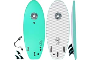KONA SURF CO. The 4-4 Surfboard for Beginners Kids and Adults - Soft Top Foam Surfboards for Beach - Surf as a Boogie Board Bodyboard or Softboard - Includes Fins and Leash in Aqua sz:4ft 4in