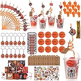 LiYiQ 158 Pcs Basketball Party Favors Basketball Party Supplies with Cup Straw Stress Ball Keychain Sticker Slaps Bracelets Whistle Thank You Tags for Basketball Birthday Decorations (Basketball)