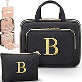 Gifts for Women, Initial Toiletry Makeup Bag Hanging Cosmetic Organizer with Embroidery Letter Personalized Nurse Teacher Appreciation Birthday Valentines Day Gifts for Mom Sister Wife Friends Auntie