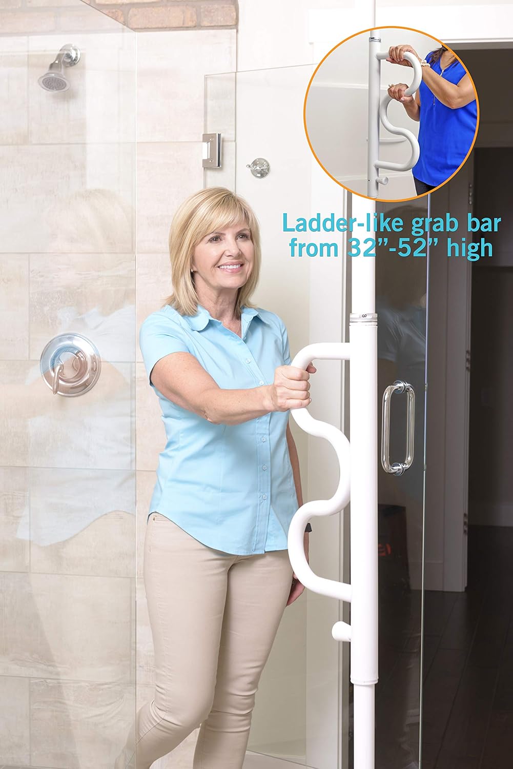 Stander Security Pole and Curve Grab Bar, Elderly Tension Mounted Floor to Ceiling Transfer Pole, Iceberg White: Furniture & Decor