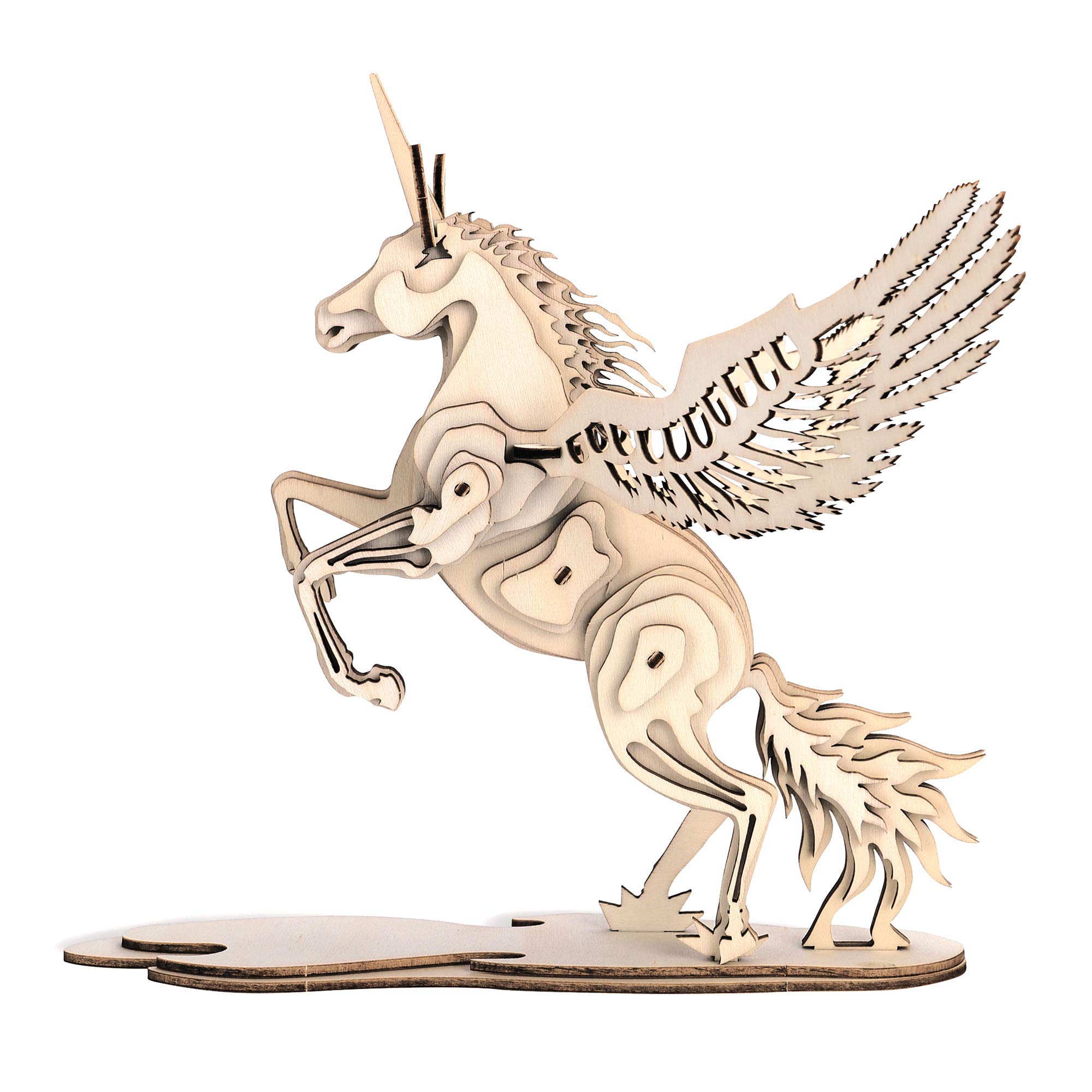 GuDoQi 3D Wooden Model Kits to Build, Wood Unicorn Model, DIY Assembly 3D Wooden Puzzle for Adults, Wood Construction Kit, Make Your Own Creative Gift for Birthday Christmas Father's Day