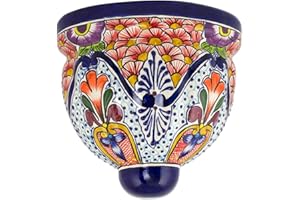 NOVICA Artisan Handmade Ceramic Wall Planter Talavera Inspired Multicolor Orange Blue Mexico Outdoor Living Flower Pots Floral 'Radiant Flowers'