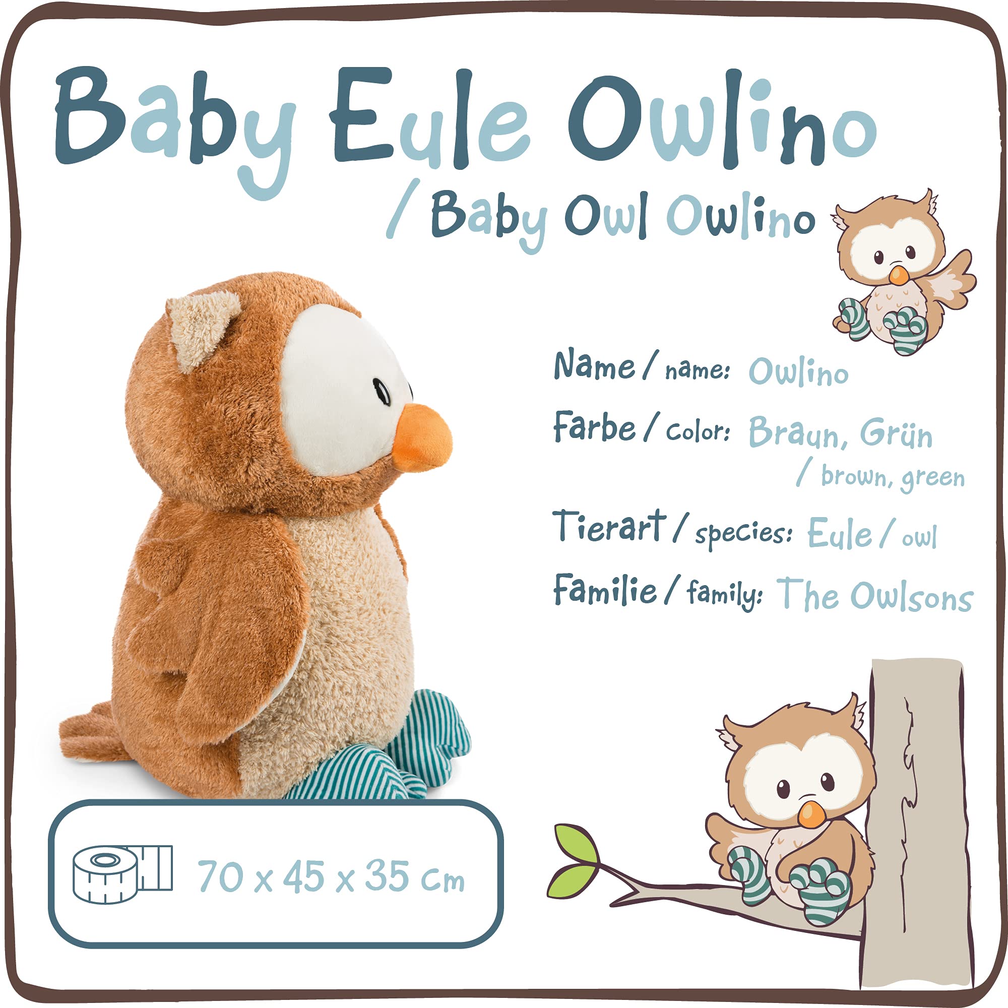 NICI Kuscheltier Baby-Eule Owlino 70 cm – Eule Plüschtier für Mädchen, Jungen & Babys – Stofftier Eule zum Kuscheln, Spielen & Schlafen – Gemütliches Schmusetier ab 0 Monaten 3
