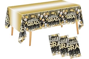Merear 3 Pack Graduation Tablecloth Class of 2025, Gongrats Grad Tablecover for Graduation Party Supplies 54"x108" Tablecloth Graduation Party Decorations for College High School Party, Gold