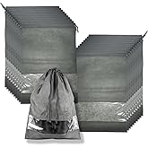 20 Pack Shoe Bags for Travel, 17" x 12.6" Drawstring Shoe Organizers with Clear Window, Breathable Non-Woven Dustproof Pouches for Luggage & Closet (Gray)