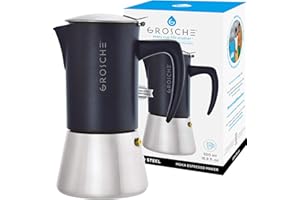 GROSCHE Milano Steel | 10 Espresso Cup | Stovetop Espresso Maker: Stainless Steel Moka Pot for Greca, Induction, Electric & Gas Stoves | Dishwasher Safe Stovetop Espresso Maker Moka Pot