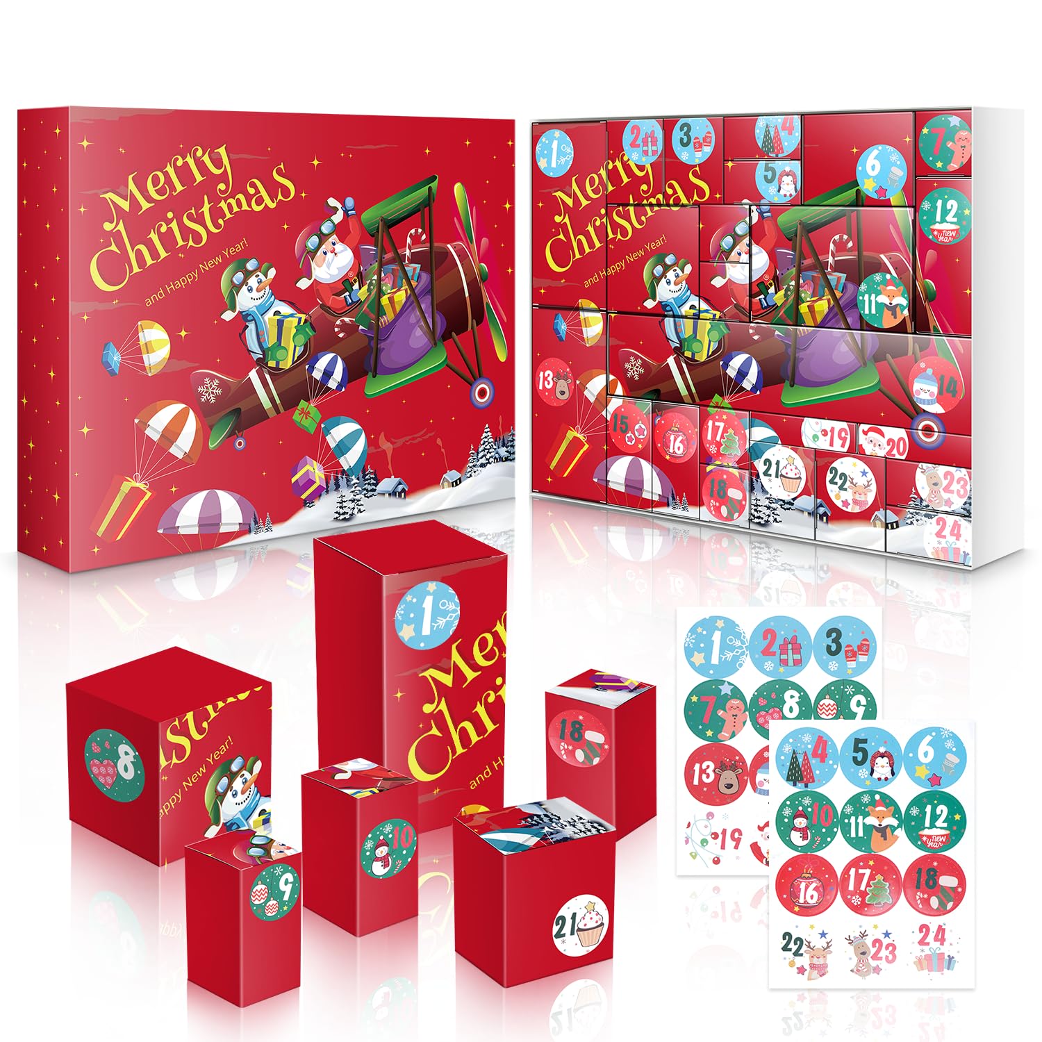 Photo 1 of 2025 Empty Christmas Advent Calendar Box Set DIY - 24 Days of Surprise Gift Boxes to Fill for Kids, Family & Friends - Red