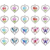 Beadthoven 20Pcs Crystal Rhinestone Heart Charms 10 Styles Alloy Hollow Love Heart Pendants with Resin Flower Butterfly Diamond Heart Dangle Charms for Jewelry Making DIY Necklace Bracelet Earrings