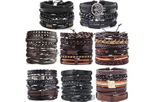SONNYX 44 Pcs Braided Leather Bracelets for Men Women Woven Cuff Wrap Bracelets Hemp Cords Wood Beads Ethnic Tribal Bracelets Adjustable Leather Wristbands