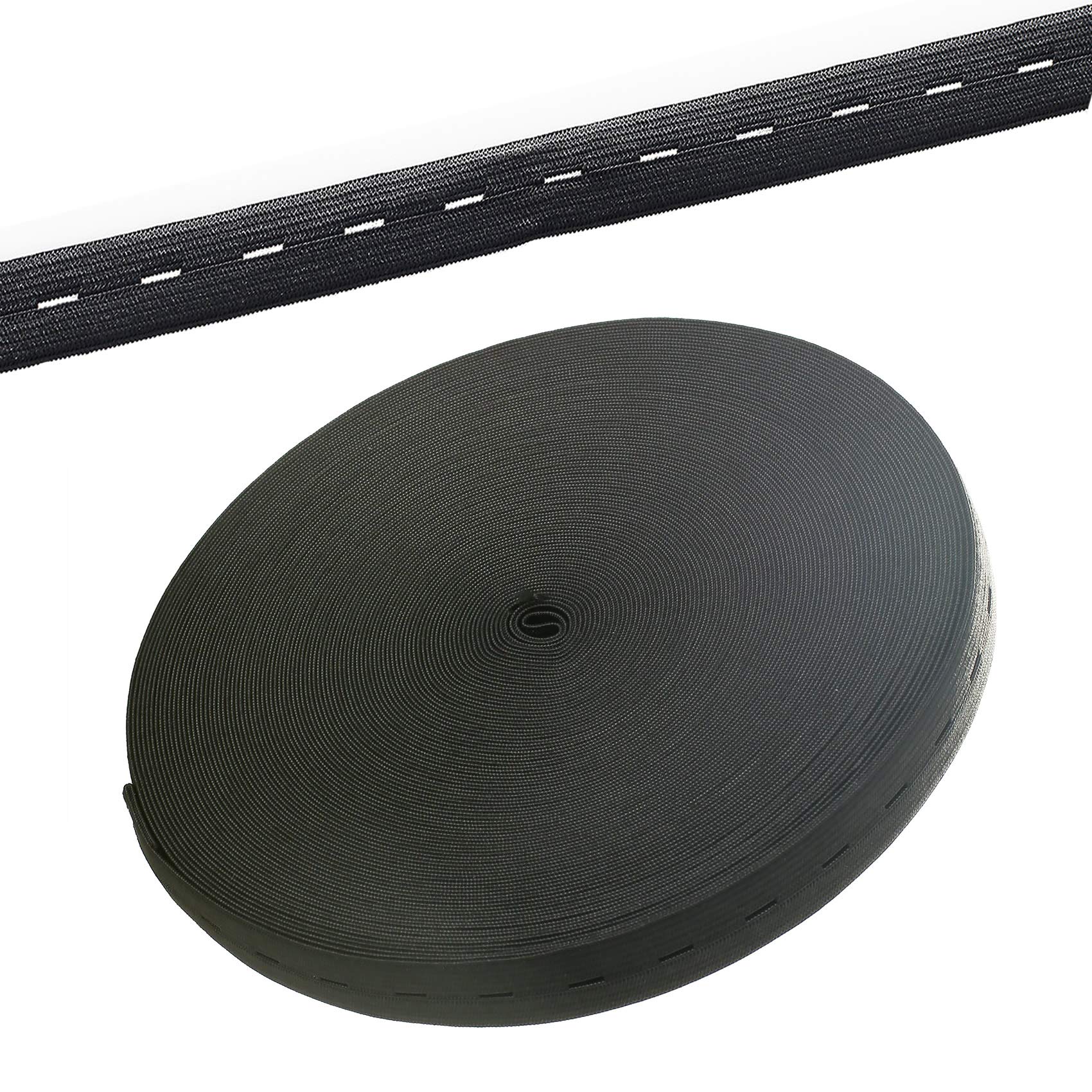 TUKA 30 Meter x 20mm Elastic Band with Buttonhole, 32.81 Yards (30 Meter) Sewing Elastic Ribbon Bands Webbing Strap Cord for Craft Sewing Accessories Knitting Waistbands, 20 mm wide, TKB5091 Black