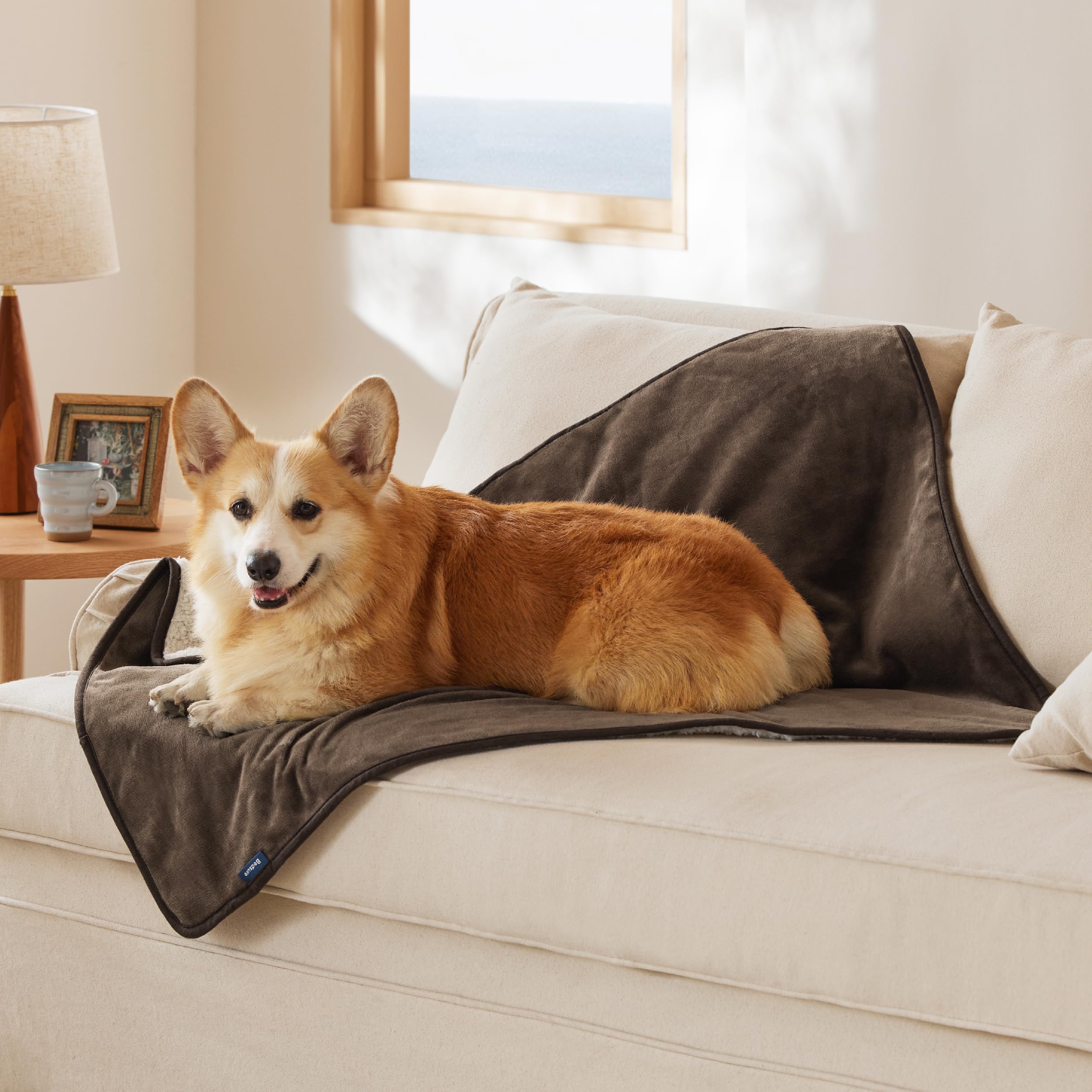 Photo 1 of Bedsure Waterproof Dog Blankets for Large Dogs - Large Cat Blanket Washable for Couch Protection, Sherpa Fleece Puppy Blanket, Soft Plush Reversible Throw Furniture Protector, 40x50, Coffee Brown