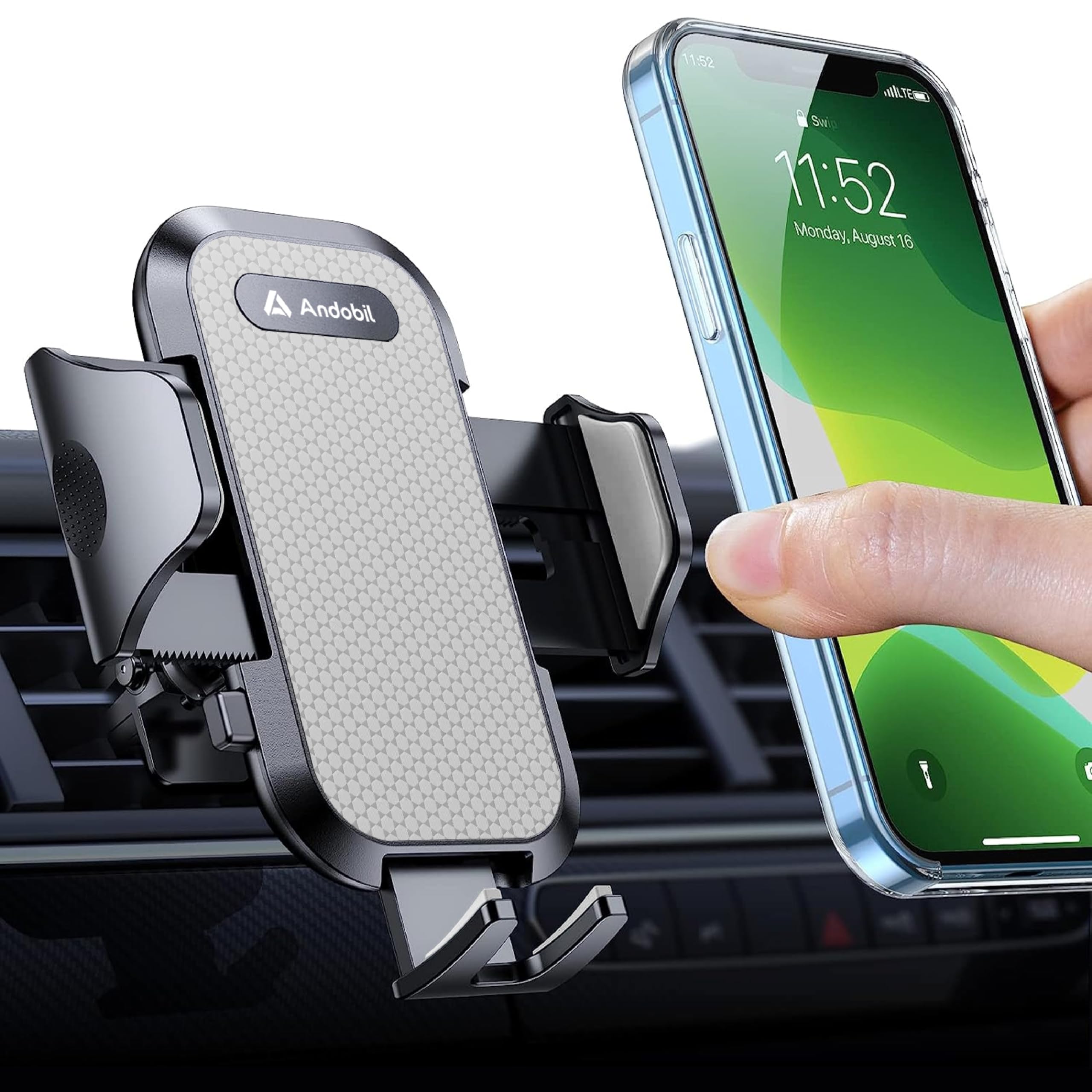 andobil 2026 Upgraded Car Phone Holder Mount for Vent, Military Sturdy Metal Clip Air Vent Phone Holder for Your Car Easy Used Cell Phone Car Mount for iPhone 17 16 15 14 13 12 Pro Max Samsung Grey Image
