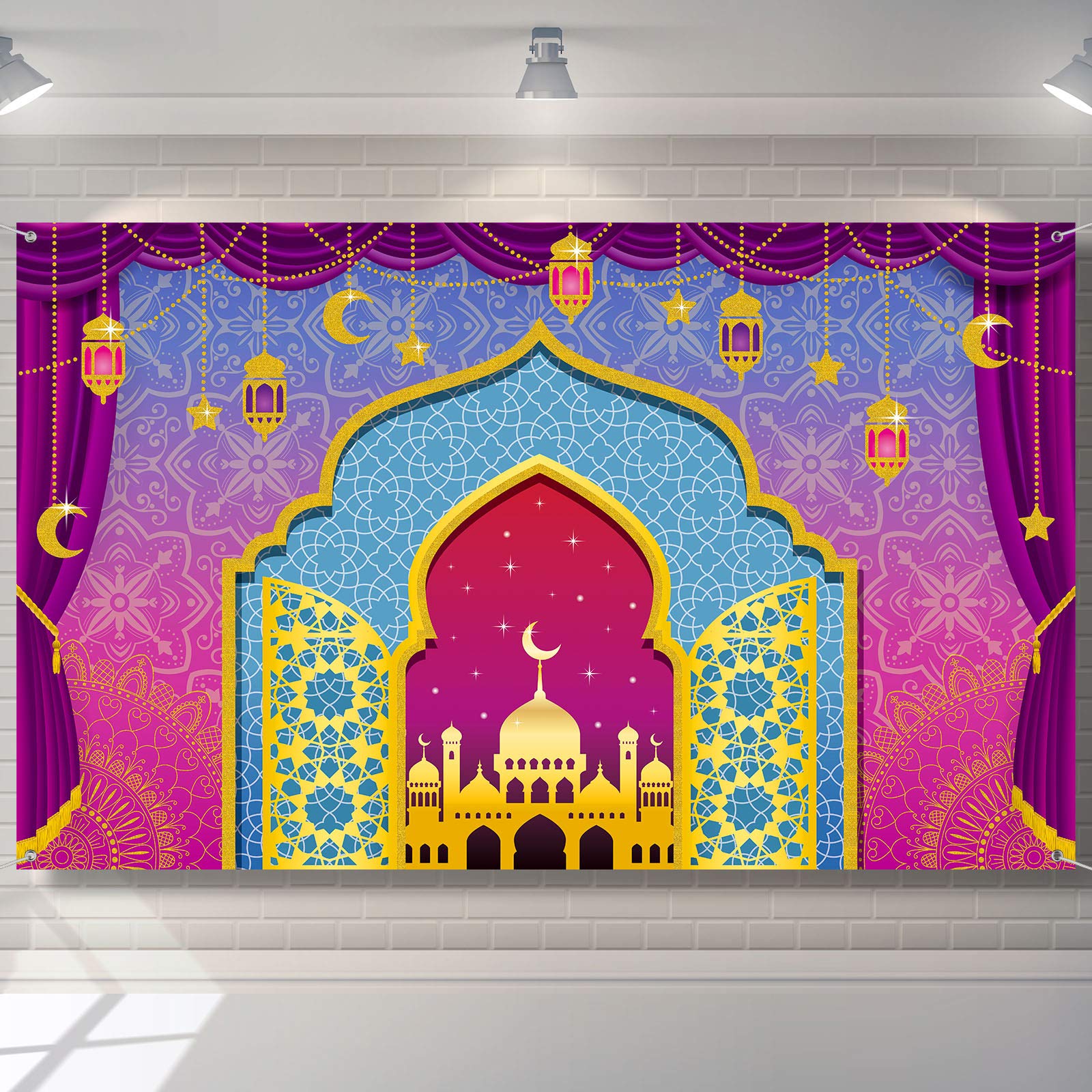 Arabian Moroccan Nights Party Backdrop Magic Genie Indian Classic Photo Background Princess Birthday Party Decorations Moroccan Party Supplies for Home Wall Decoration, 5.9 x 3.6 ft
