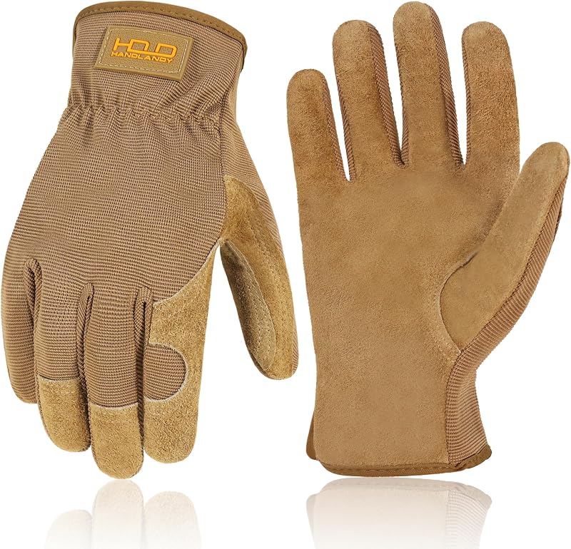 HANDLANDY Work Gloves Leather Dexterity Breathing Back XL Brown