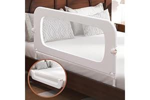 FigTime Bed Rail for Toddlers, Baby Bed Rail Guard for Kids, Toddler Bed Rails with Reinforced Anchor Fit, Height Adjustable & Foldable Bed Rail Guard for Twin, Full, Queen & King Beds (White, 48IN)