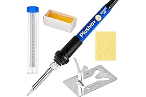 PLUSIVO Soldering Iron Kit, 60W Soldering Iron Adjustable Temperature 5-in-1, Solder Wire, Stand, Rosin Paste Flux, Sponge, Fast Heating, Desoldering Electronic Repair DIY Hobby 120V US Plug