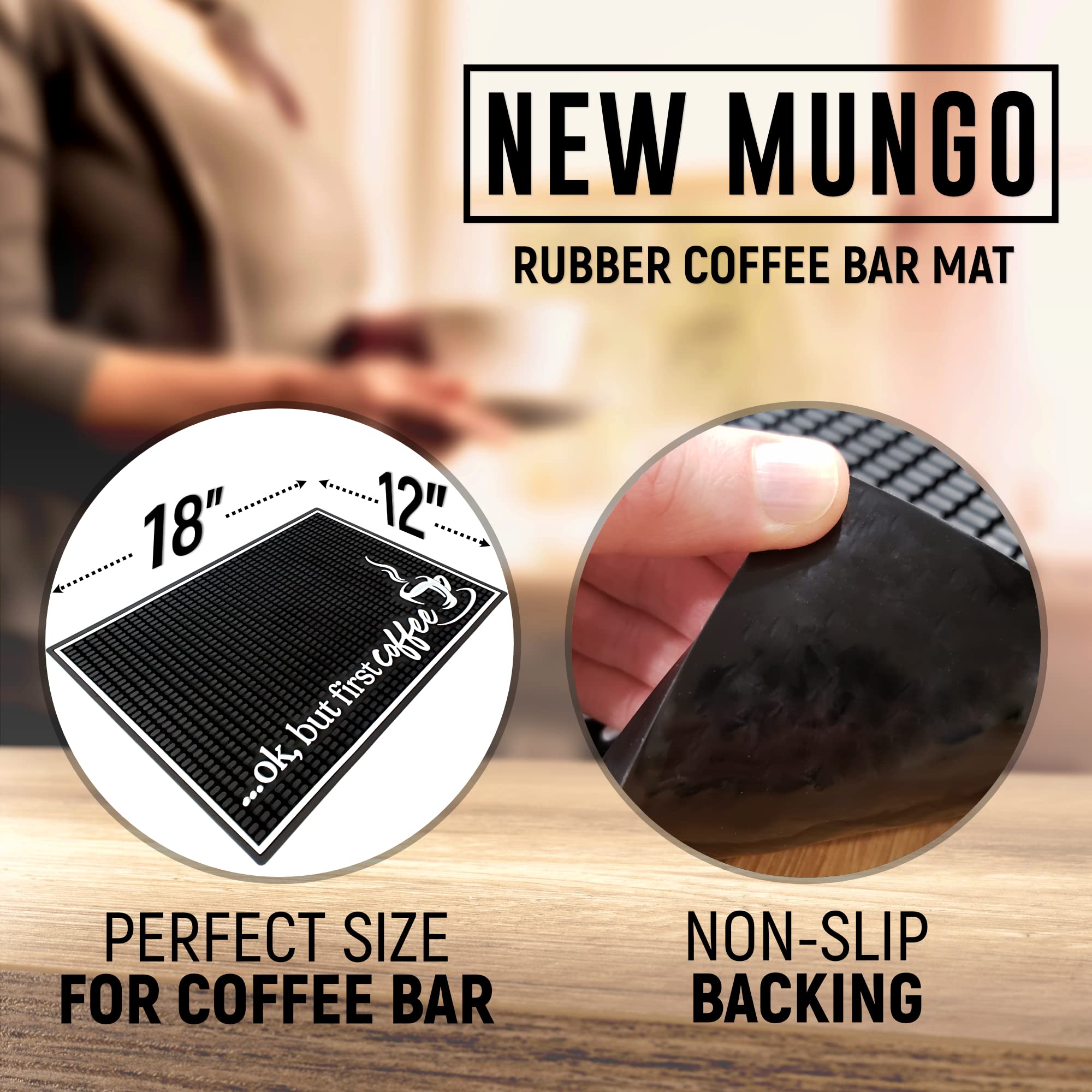 New Mungo Coffee Bar Mat – “Ok But First Coffee” – Spill-Proof PVC Coffee Station Mat, Non-Slip Countertop Protector 18