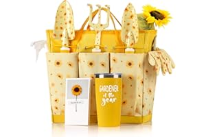 Garden Tool Set with Sunflower Print, Heavy Duty Gardening Hand Tools with Garden Tool Bag,Gardening Gifts for Women&Men,Yell