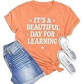 Teacher Tshirts, Teacher Shirt for Women-It is a Beautiful Day for Learning, Short Sleeve Teacher Shirts L Size Orange