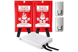 Blaze Armor Fire Blanket, Fire Suppression Blanket for Home, Fire Retardant Blankets for House, Emergency Survival for Camping, Fiberglass Fire Blanket, 2 Pack with 2 Hooks