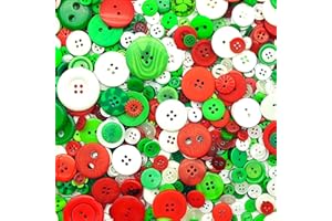 QOVYDX 1600Pcs Red Green and White Christmas Craft Buttons in Bulk Mixed Red Green White Button for Crafts Assorted Sizes Christmas Crafting Buttons