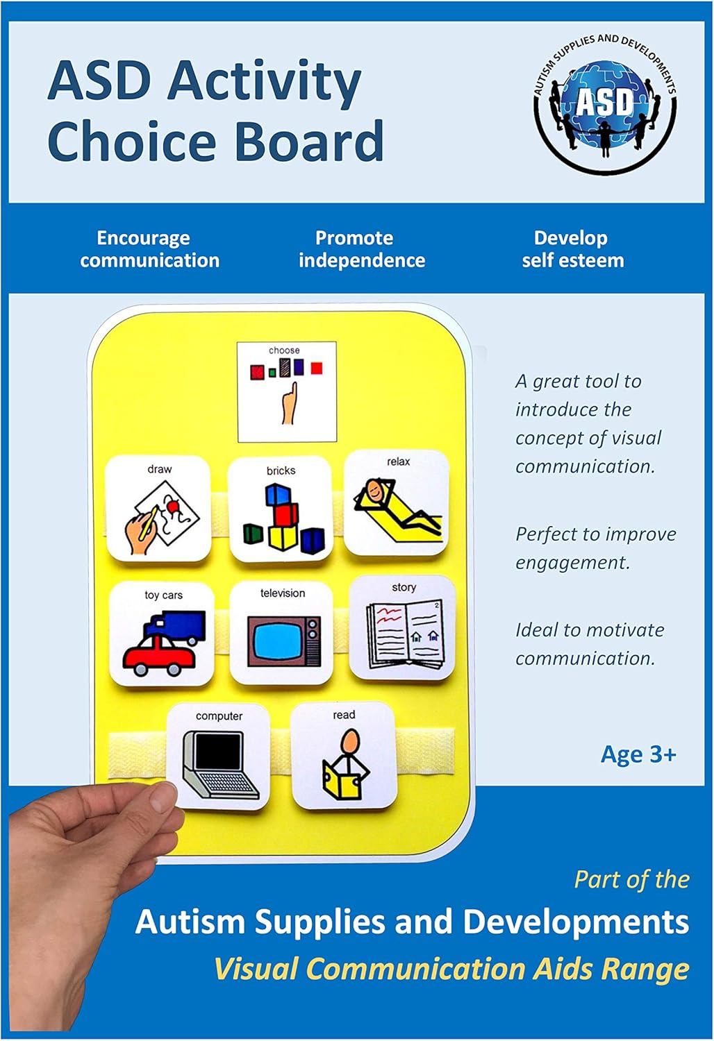 Autism Supplies And Developments A4 Plastic Visual ASD Activity Choice Board (Picture Communication Symbols)