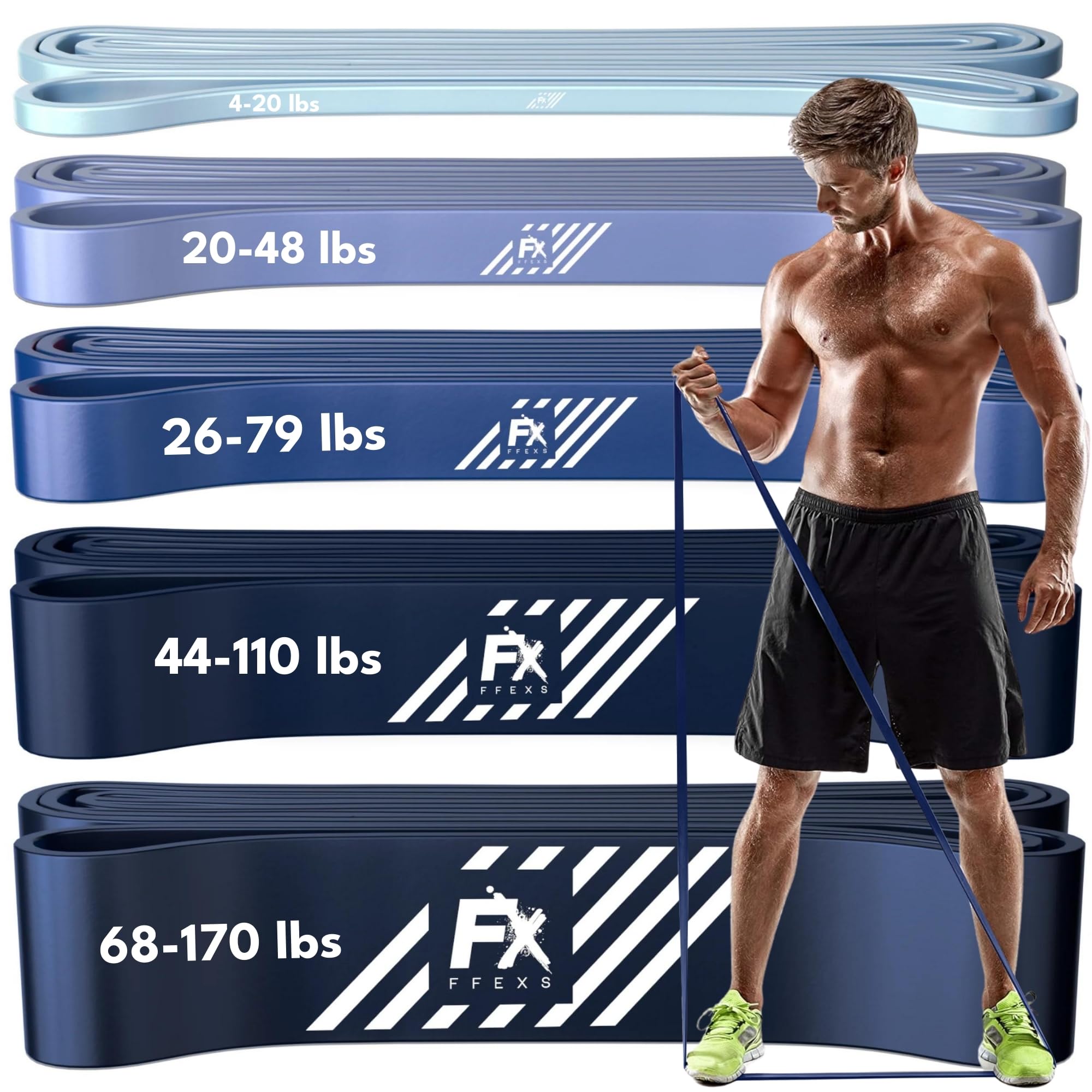 FX FFEXS Resistance Bands Set Men - Exercise Bands Durable Latex - Pull Up Bands Gym - Stretch Bands for Exercise - Workout Bands Fitness - Elastic Bands Gym - Men & Women - All Strength Levels