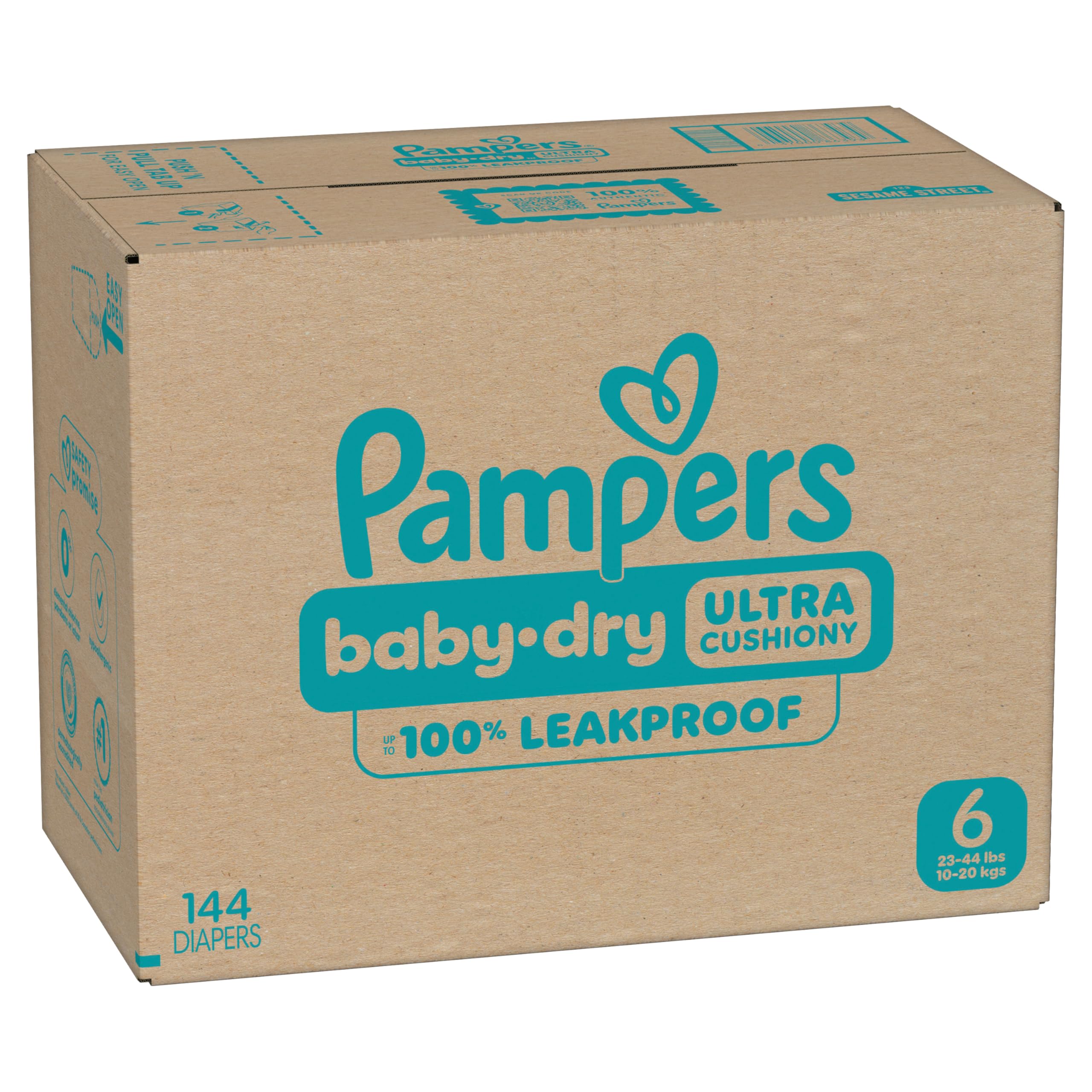 Pampers Diapers - Baby Dry - Size 6, 144 Count, Absorbent Disposable Infant Diaper (Packaging May Vary)