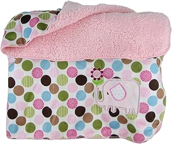 pink baby blanket with white polka dots