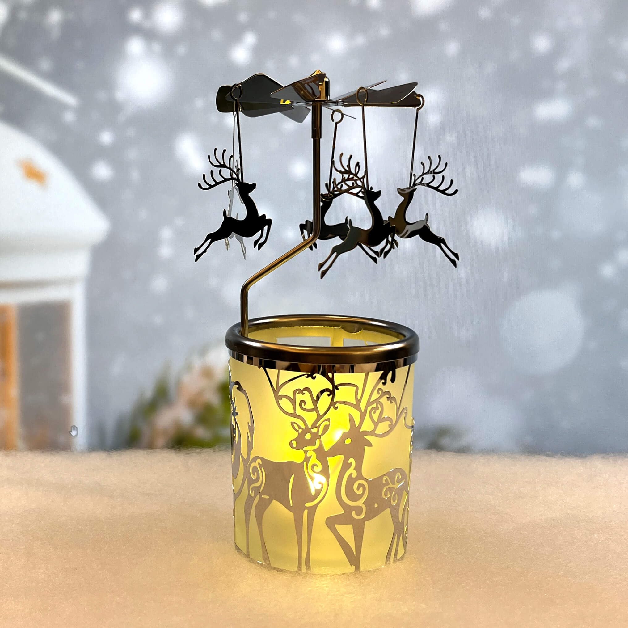 Metal Rotating Candle Holders Spinning Tealight Holders Carousel Silver Fairy with Silver Plated Christmas Decoration for Home Spa Gift for Mom Wife Birthday 6 ¼ Inch Tall (Nordic elk）)
