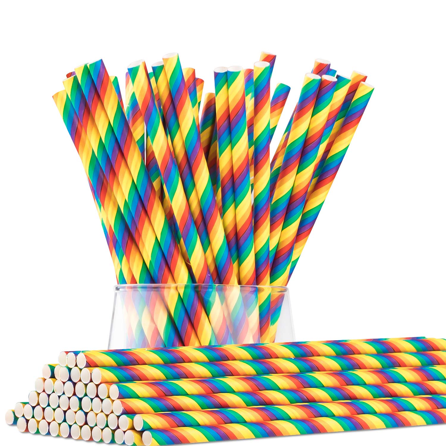 Whaline 100PCS Rainbow Paper Straws, Biodegradable Colorful Paper Drinking Straws for Juices, Shakes, Smoothies, Party Supplies Decorations Birthday, Wedding, Anniversary, Gay Pride Day