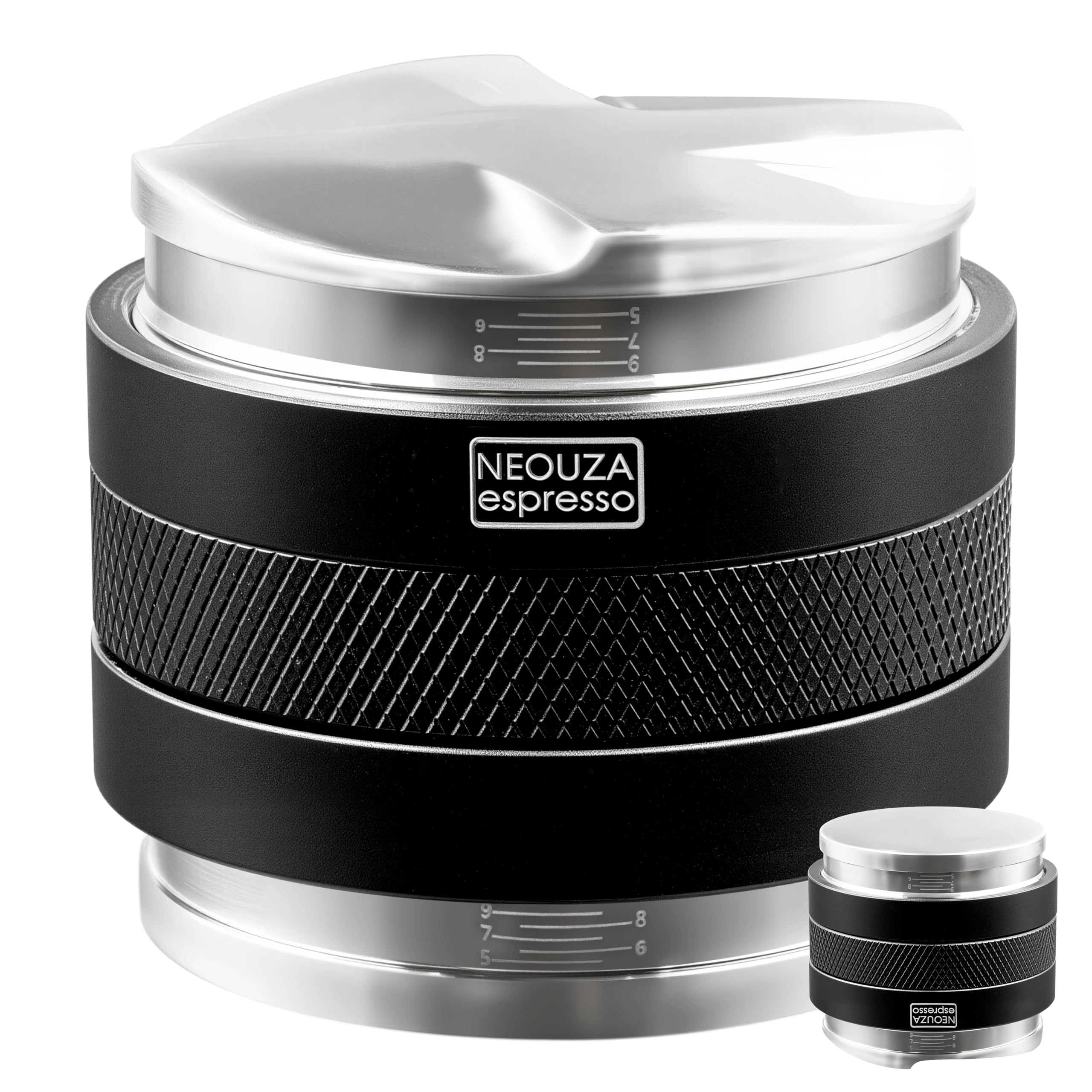 NEOUZA 53mm Coffee Distributor & Tamper 2 in 1,Laser Calibration Scale,Dual Head Coffee Leveler Fits for 54mm Breville Portafilter, Adjustable Depth,Four-Fan