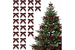 DOACPCR 24 Pcs Burgundy Small Velvet Christmas Bows for Christmas Tree Decorations, 3.5 Inch Xmas Velvet Ribbon Bow Ornaments for Christmas Farmhouse Wreath Garland DIY Craft Gift Wrapping Decorative, 1" W