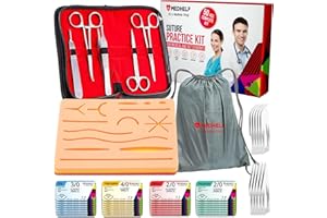 MedHelp 50 PCS Practice Suture Kit for Medical Students - Complete Suture Practice Kit for Surgical Training: Large Silicone Suture Pad, Sterile Sutures Thread with Needle, Dissection Blades, Cary Bag