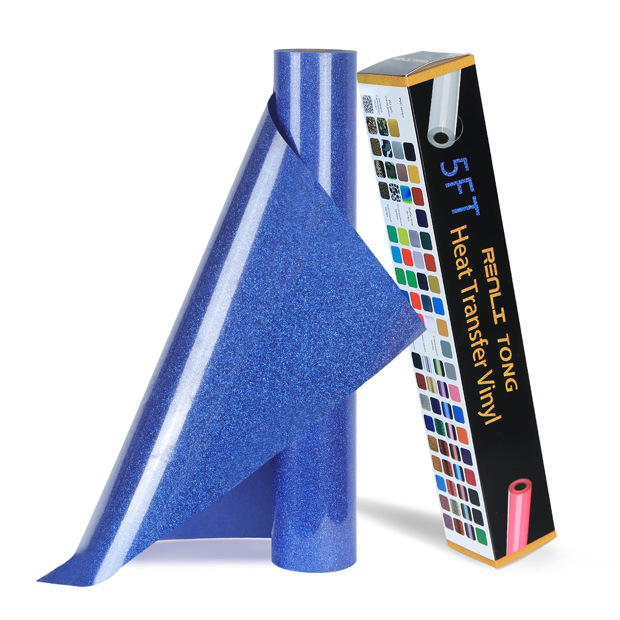 Photo 1 of RENLITONG Royal Blue Glitter HTV Heat Transfer Vinyl Rolls - 12 Inch x 5 feet Iron on Vinyl for T-Shirt and Silhouette, Easy to Cut & Weed for Heat Transfer Design (Glitter Royal Blue)