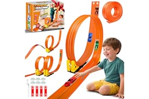 NICMORE Flexible Race Track Toys for Kids: 15 Ft Rolls Up DIY Racetrack with 4 Cars & 10 Suction Cups - Compatible with Hot Wheels and Diecast 1/64th Cars - Birthday Gifts for Age 3-8 Years Old Boys Girls