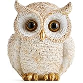 White and Gold Owl Statue - Cute Resin Figurine Home Decor for Desk Bookshelf Coffee Table, Gift for Owl Lovers, Office Living Room Bedroom Decor