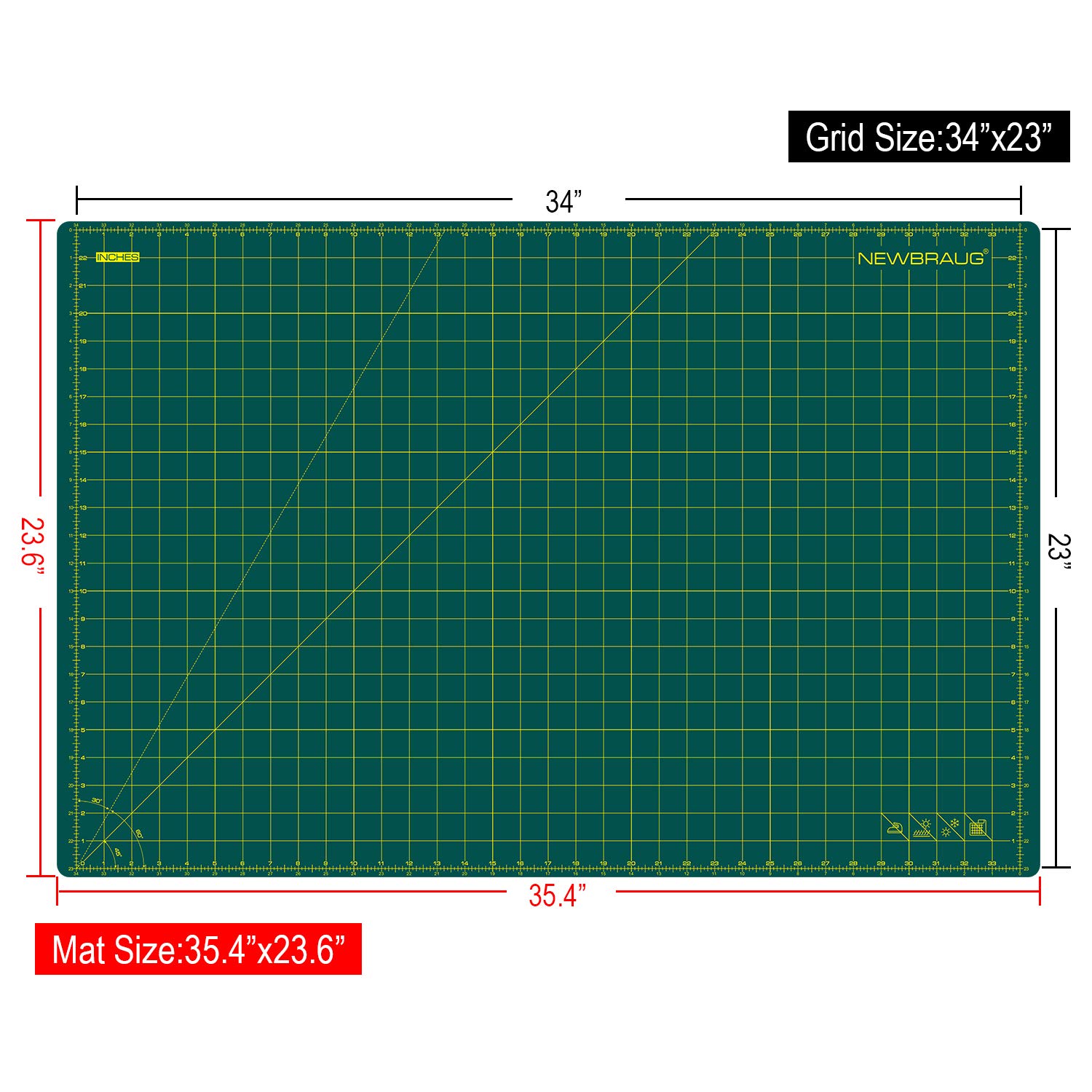 NEWBRAUG 24'' × 36'' Large Self Healing Gridded Rotary Cutting Mat, Big Double Sided 5-Ply Cutting board for Sewing, Quilting, Craft, Fabric & Scrapbooking(Green/Black)…