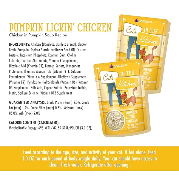 WERUVA CATS IN THE KITCHEN, PUMPKIN LICKIN’ CHICKEN WITH CHICKEN BREAST IN PUMPKIN SOUP CAT FOOD, 3OZ POUCH (PACK OF 12)