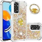 CCSmall for Xiaomi Redmi Note 11 4G Clear Glitter Case, Liquid Sparkle Quicksand Flowing Soft TPU Phone Cover with Diamond Rotation Ring Kickstand Case for Redmi Note 11 4G/Note 11S 4G LSZ Gold