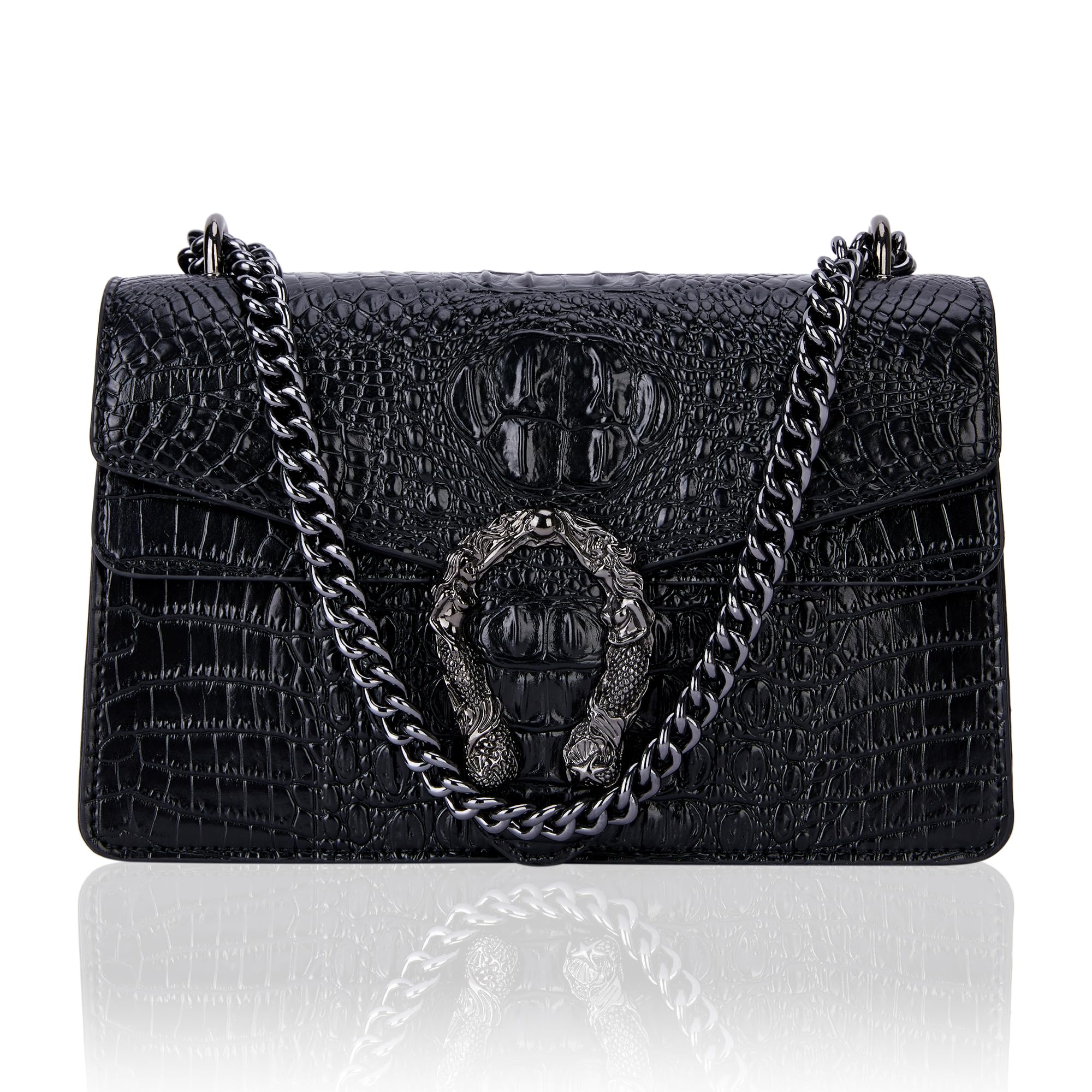 Aiqudou Crossbody Bag and Satchel Purse for Women - Fashion Snake Print Chain Purse Luxury PU Leather HandBag