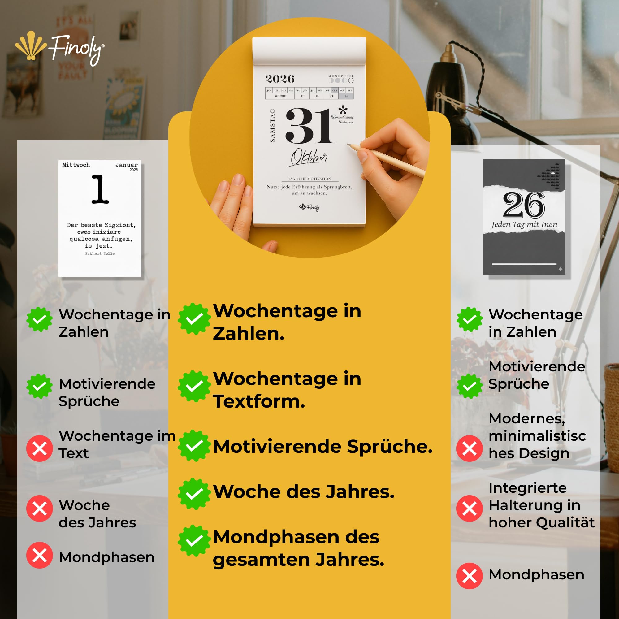 Finoly Tageskalender 2026 Abreißkalender Jan 2026 Dez 2026 (12 Mon) | Abreisskalender 2026 Täglich Lustig für Ruhe & Motivation | Abreißkalender 2026 Sprüche Inspiration, Übungen 13,5x9,5 cm 6