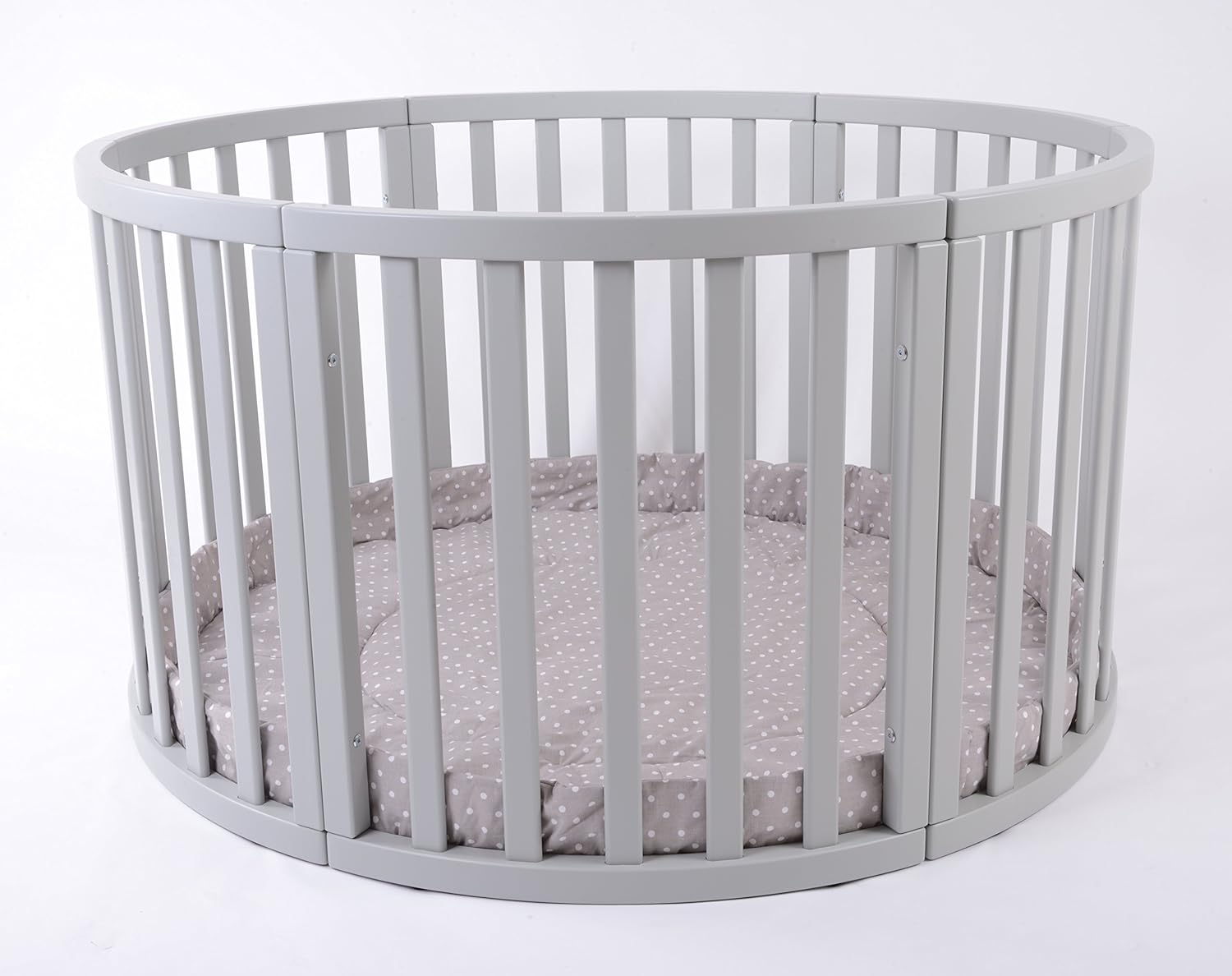 Mjmark Rond Parc Apollo Quattro Neuf Tres Grand Parc De Jeu En Bois Avec Couvercle En Cappucino Blanc Avec Polk Dots Sale Sale Parcs Mobilier