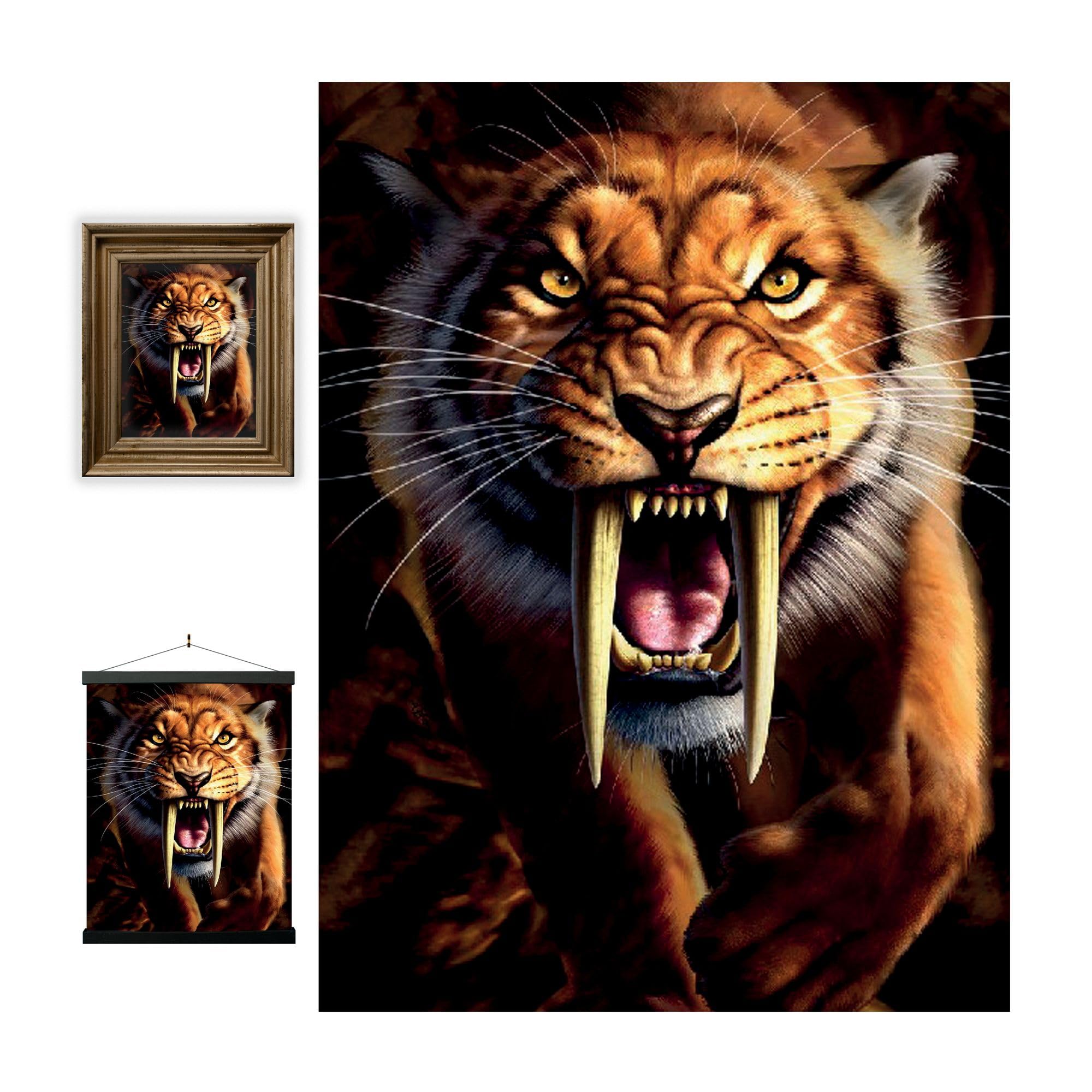 3D LiveLife Lenticular Wall Art Prints - Sabertooth from Deluxebase. Unframed 3D Jurassic Poster. A perfect wall filler. Original artwork licensed from renowned artist, Jerry LoFaro