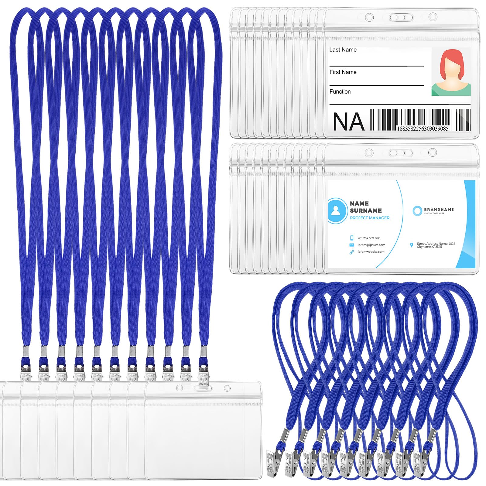 Photo 1 of Marspark 50 Sets Clear Name Tags with Lanyard, Lanyards for ID Badges Reusable Strap with ID Holder Plastic Name Badges for Adults Business School Church Conference (Blue)