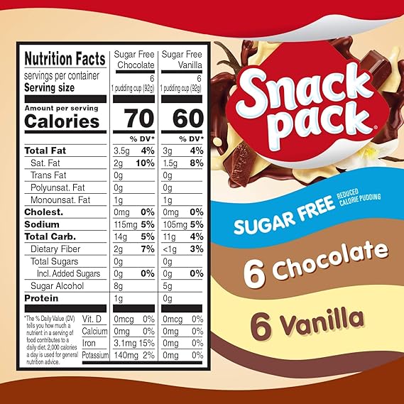 Amazon Com Snack Pack Sugar Free Pudding Chocolate And Vanilla Family Pack 12 Count Low Carb Foods Grocery Gourmet Food