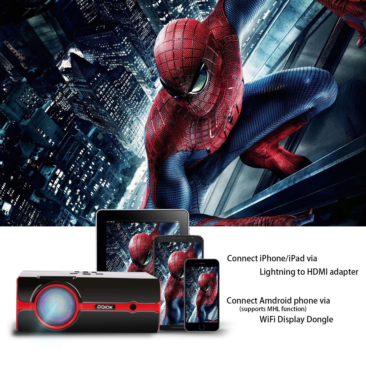 Mini videoproiettore Paick video Proiettore a LED 2200 Lumen Grande schermo Multimedia Home Theater Supporto HD 1080P HDMI VGA AV USB TF compatibile con PC laptop TV Smartphone console