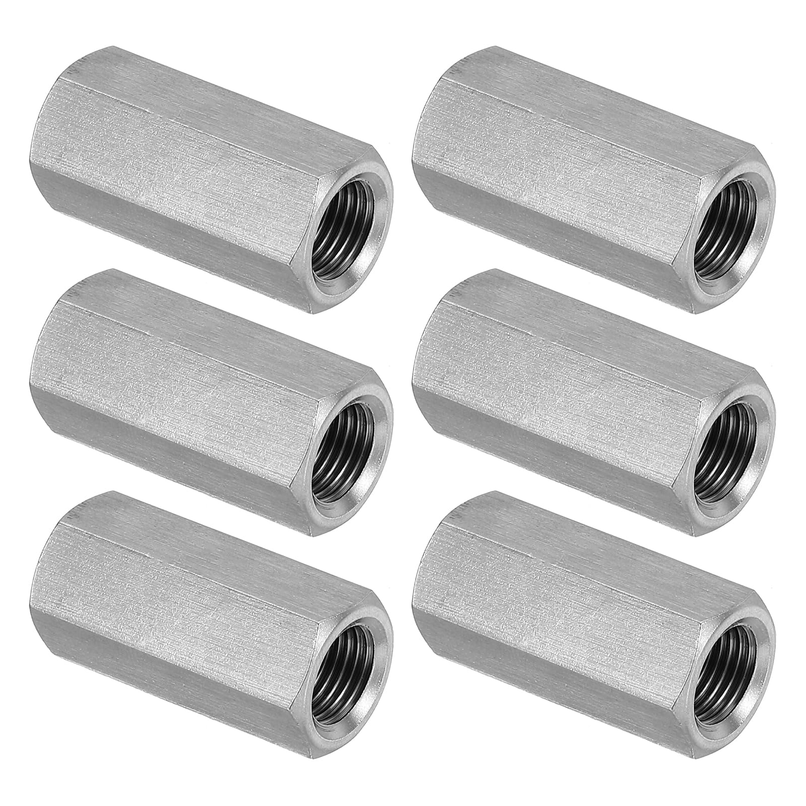 PATIKIL M10 x 1-Pitch 304 Stainless Steel Hex Coupling Nuts, 6Pcs 30mm/ 1.2" Length Fully Threaded Rod Coupling Nut Studding Connector Fasteners, Silver Tone — image 1