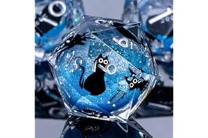 Roycevon Resin DND Dice Set with Gift Box, 7Pcs Cat Liquid Core Role Playing Dice, Blue Dungeons and Dragons Sharp Edge D&D Dice D20 D12 D10 D8 D6 D4